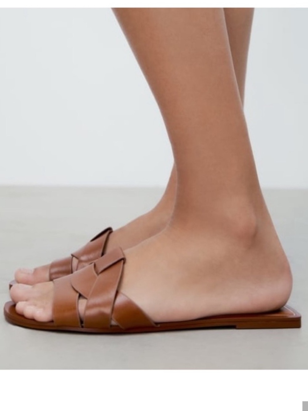 Zara FLAT CROSSED LEATHER SANDALS Brown Slide Sz. 38 - Picture 3 of 11